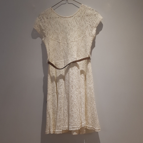 ARDENE white lace dress with brown belt - Picture 3 of 6